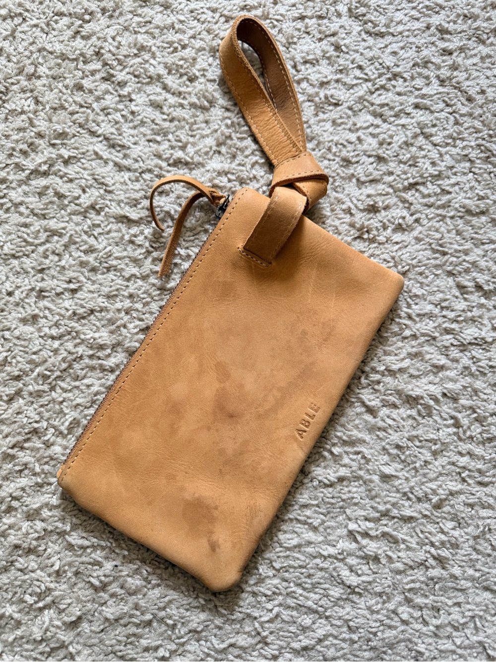 ABLE Tan Leather Wristlet with Knotted Strap